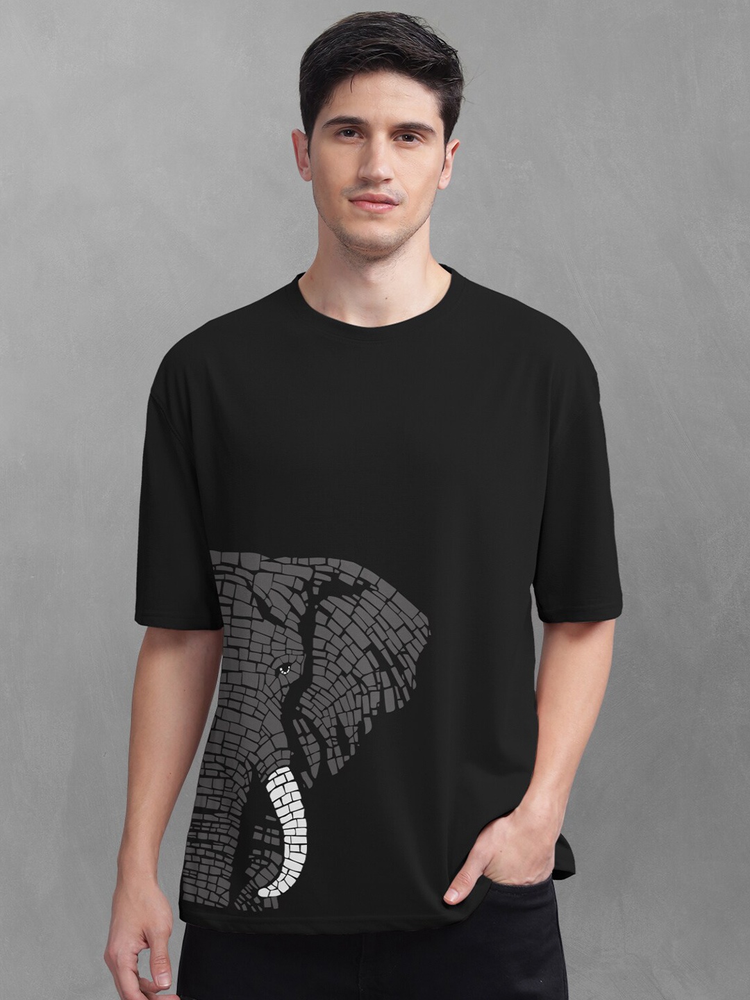 BULLMER Printed Oversized Cotton T-shirt, Black