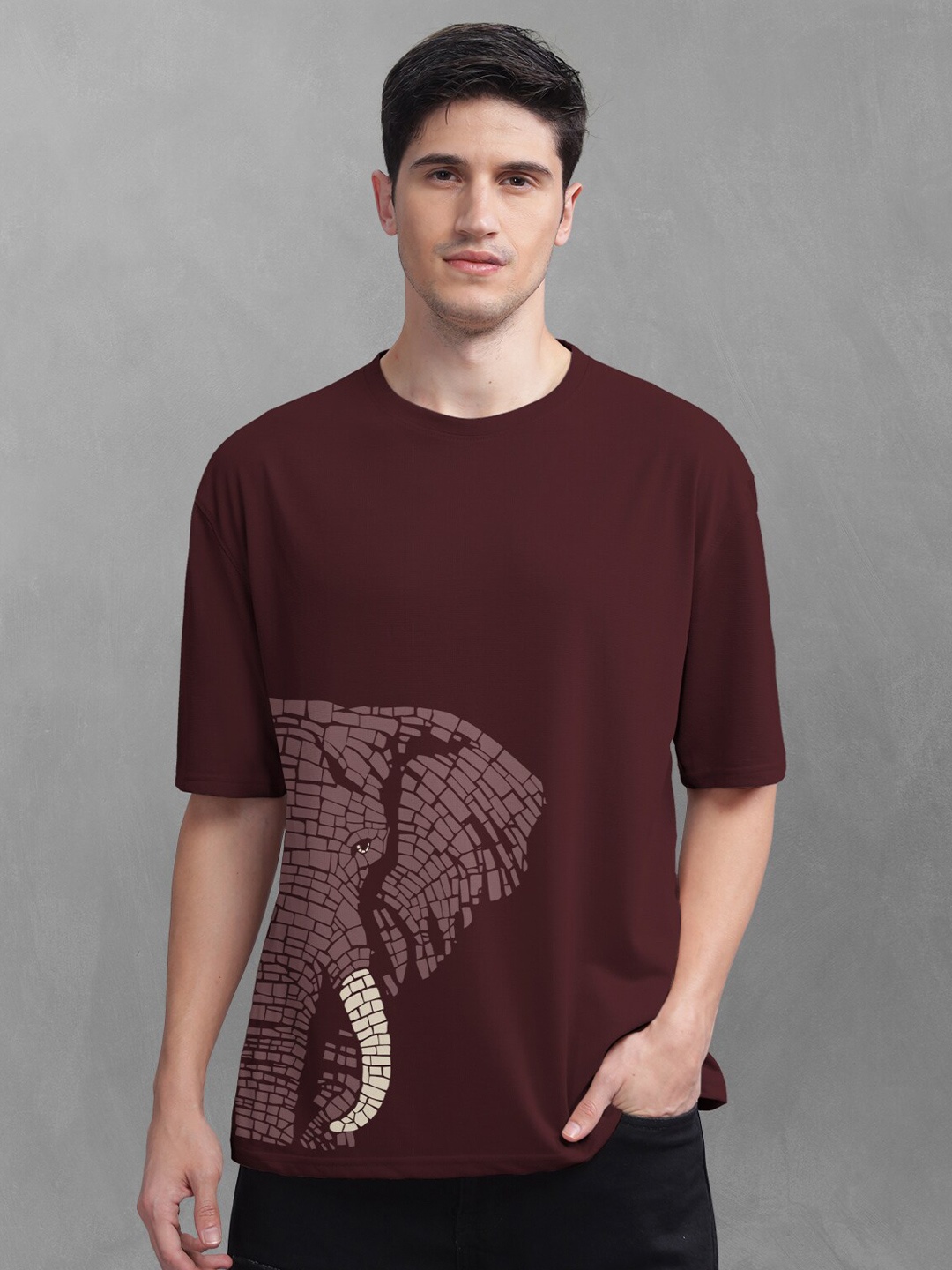 

BULLMER Printed Oversized Cotton T-shirt, Burgundy