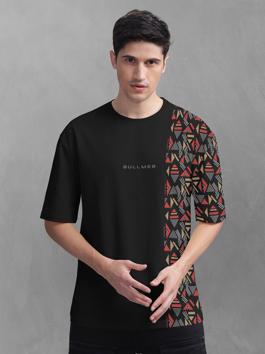 

BULLMER Printed Oversized Cotton T-shirt, Black