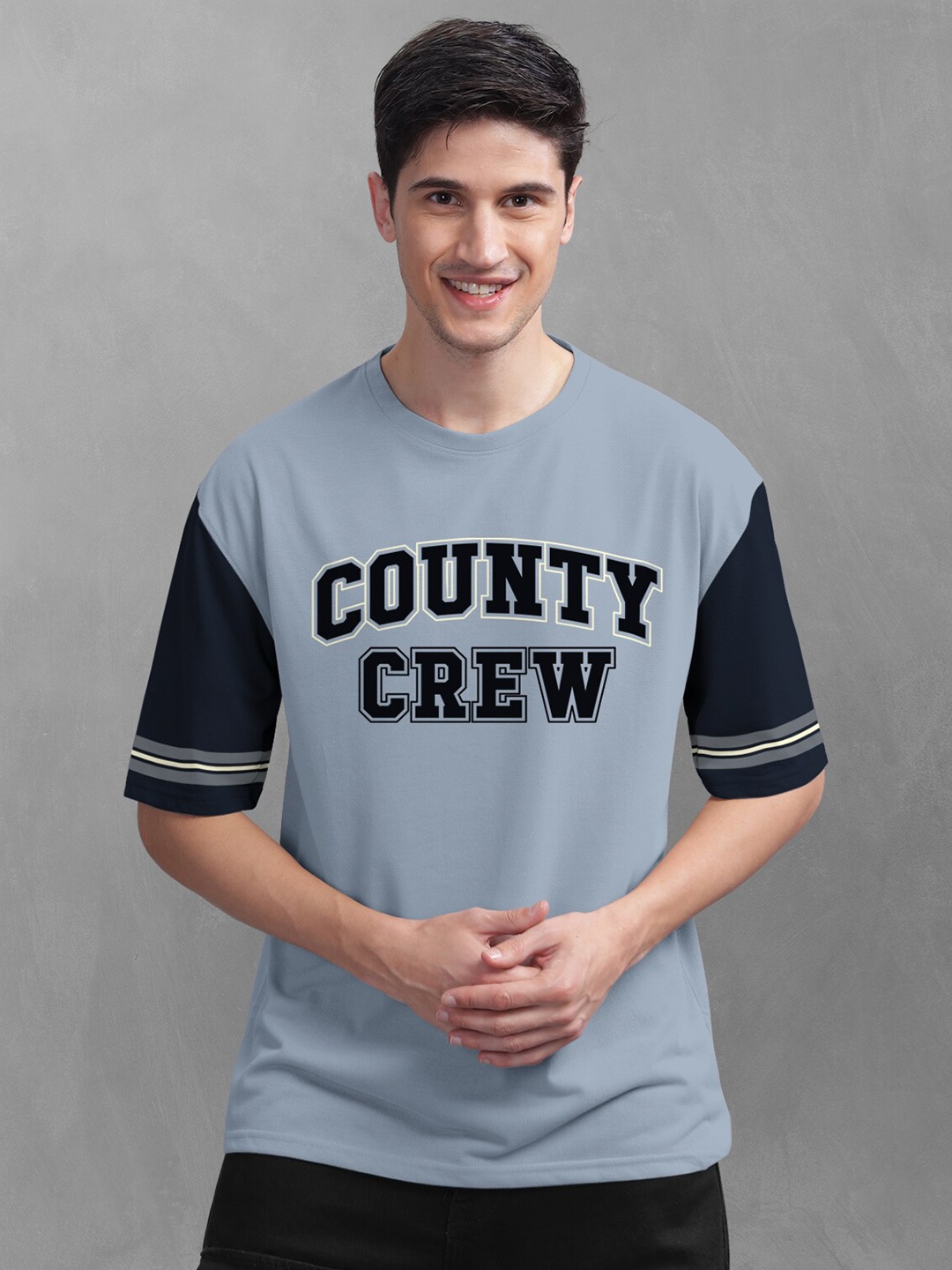 

BULLMER Printed Oversized Cotton T-shirt, Blue