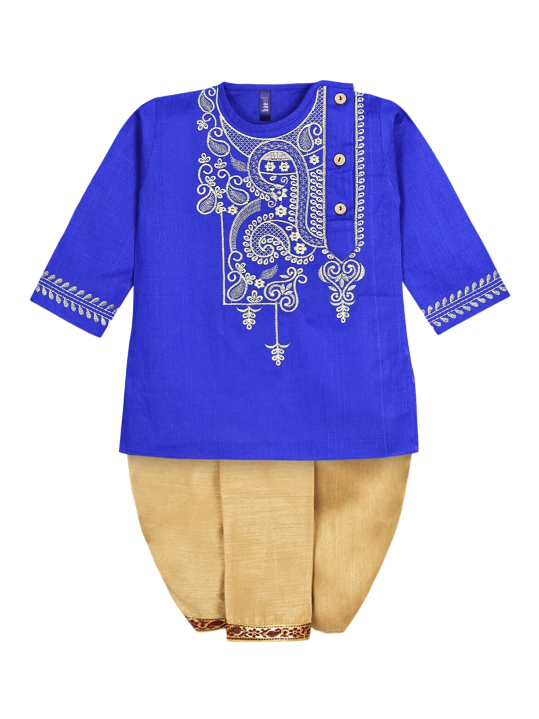

BAESD Boys Paisley Embroidered Pure Cotton Straight Kurta With Dhoti Pant, Blue