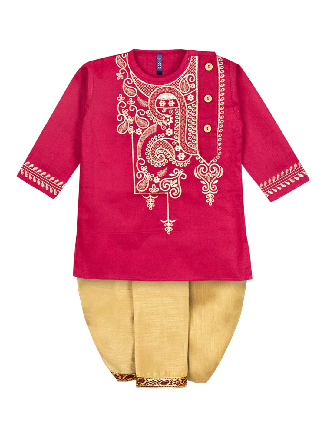 

BAESD Boys Ethnic Motifs Embroidered Thread Work Pure Cotton Kurta with Dhoti Pant, Maroon