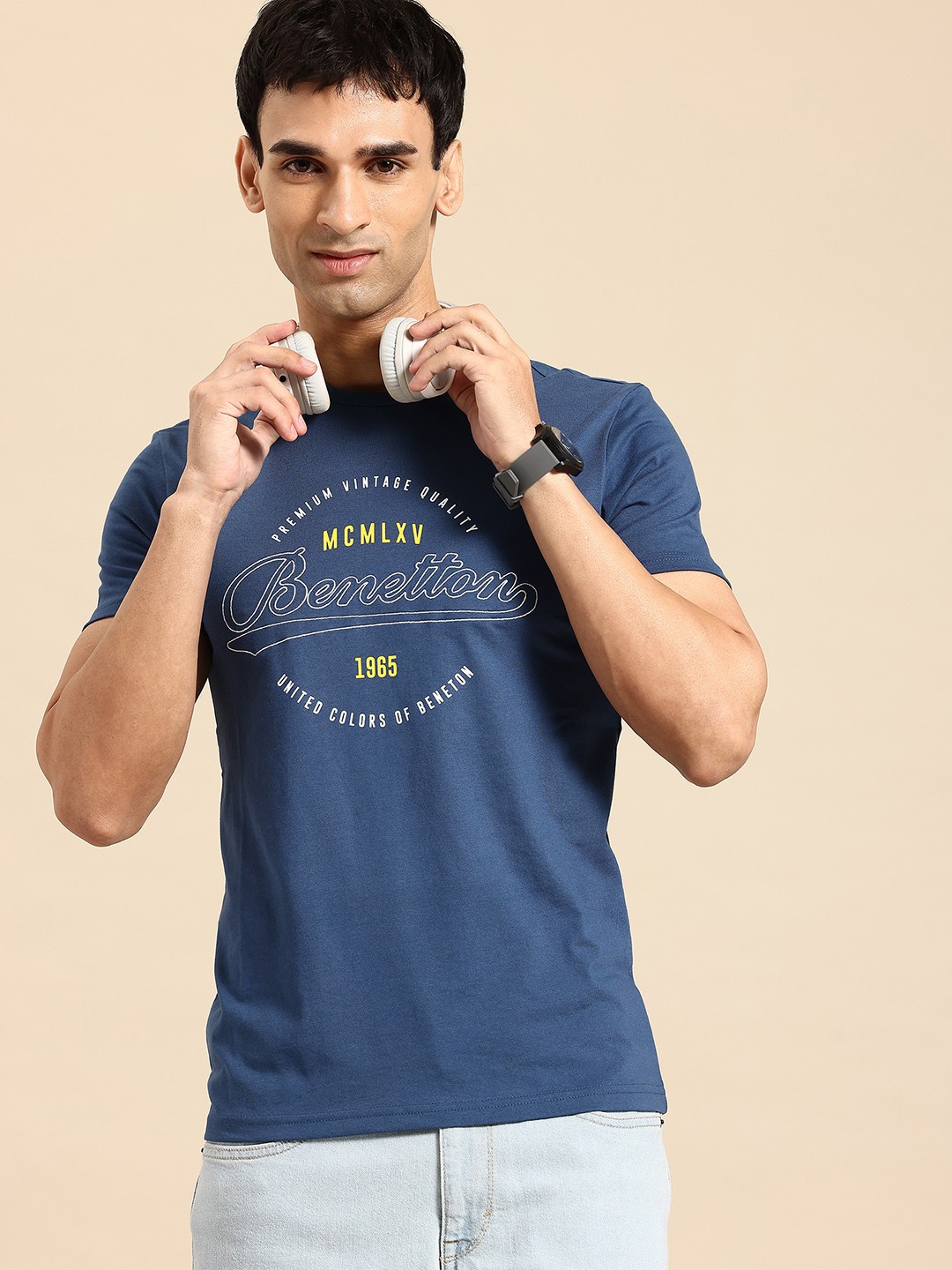 

United Colors of Benetton Men Typography T-shirt, Navy blue