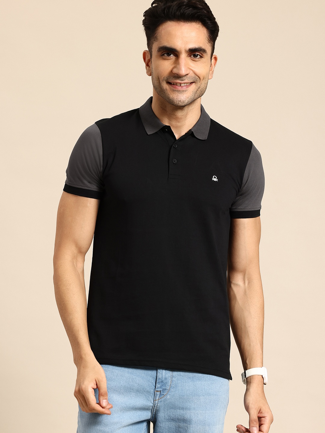 

United Colors of Benetton High IQ Polo Collar T-shirt, Black