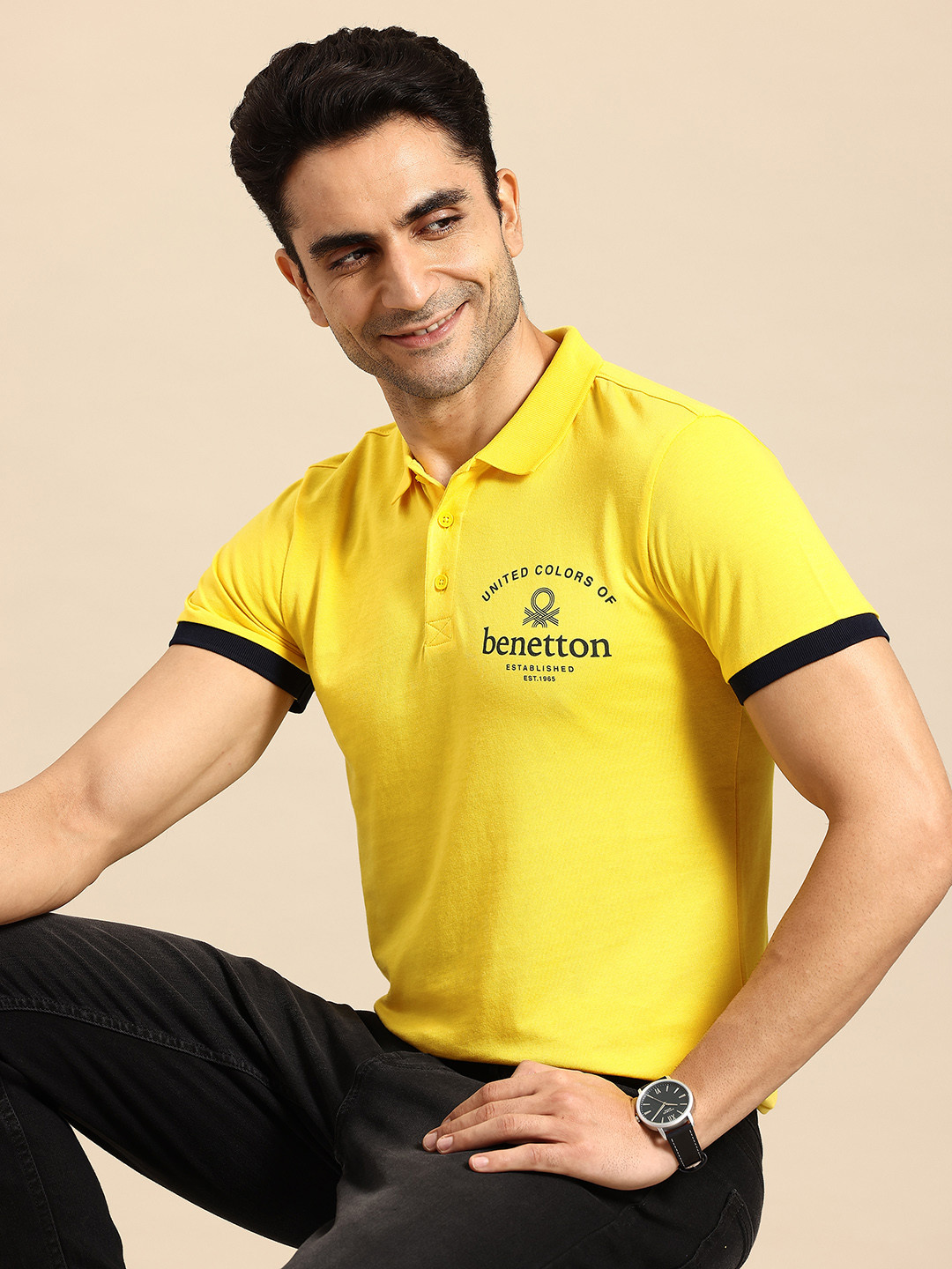 

United Colors of Benetton High IQ Polo Collar T-shirt, Yellow