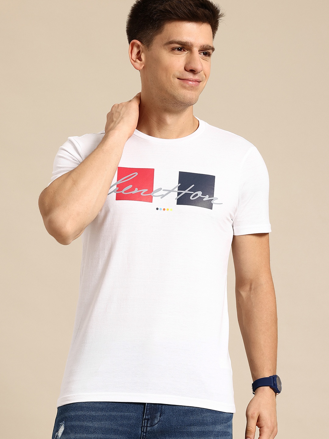 

United Colors of Benetton Men Brand Logo Printed T-shirt, White
