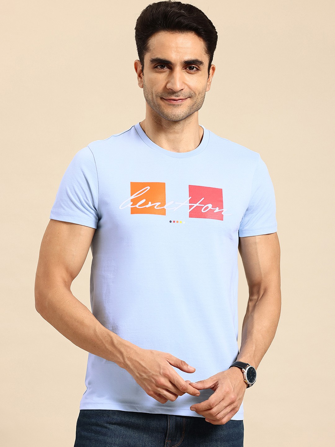 

United Colors of Benetton Brand Logo Printed T-shirt, Blue