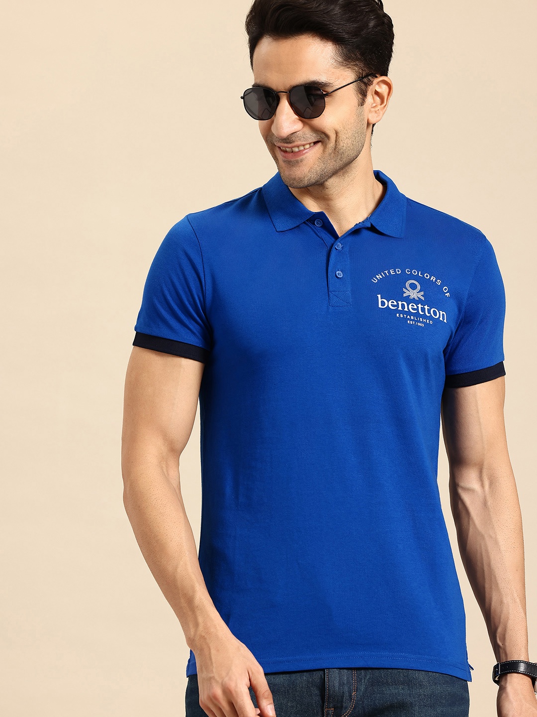

United Colors of Benetton Printed Polo Collar T-shirt, Blue