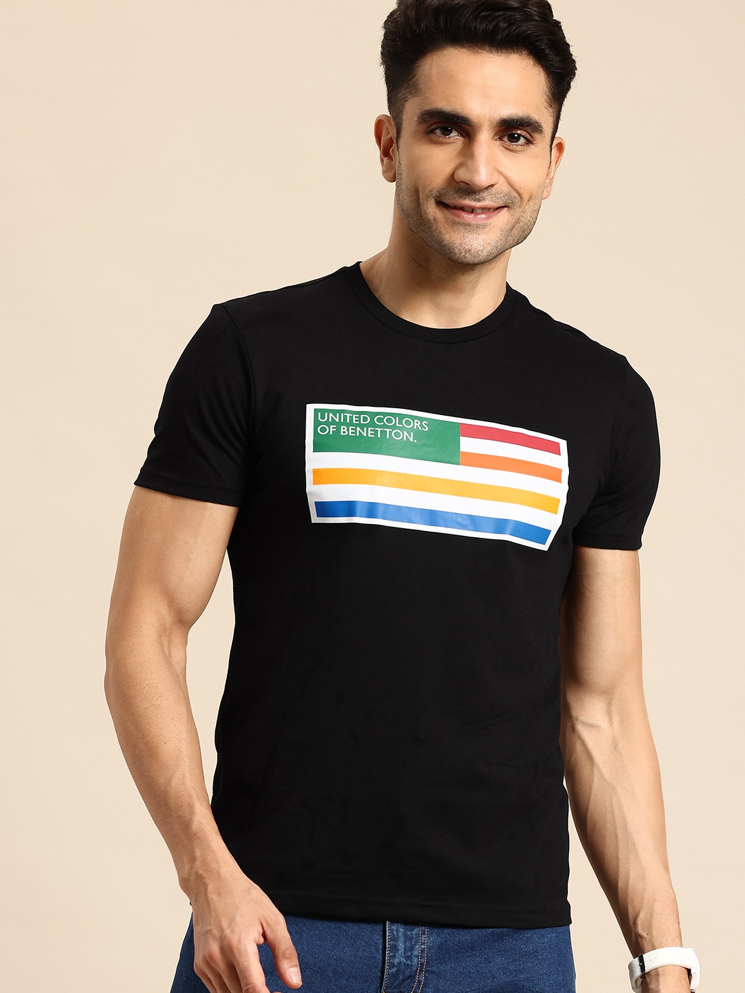 

United Colors of Benetton Brand Logo Printed T-shirt, Black