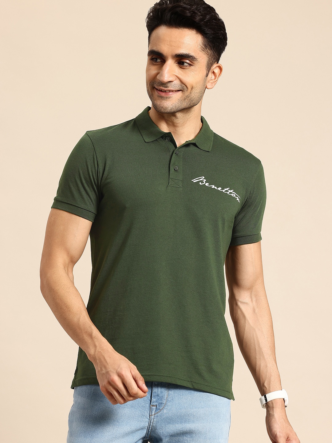 United Colors of Benetton Polo Collar T-shirt, Olive