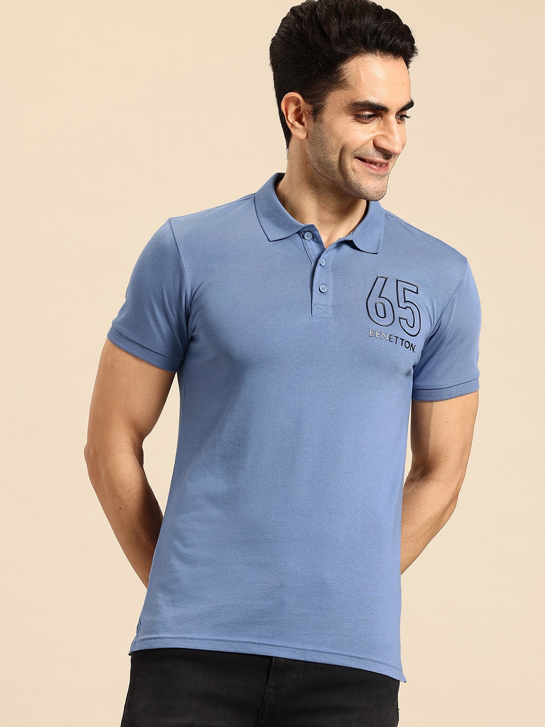 United Colors of Benetton Men Polo Collar T-shirt, Blue
