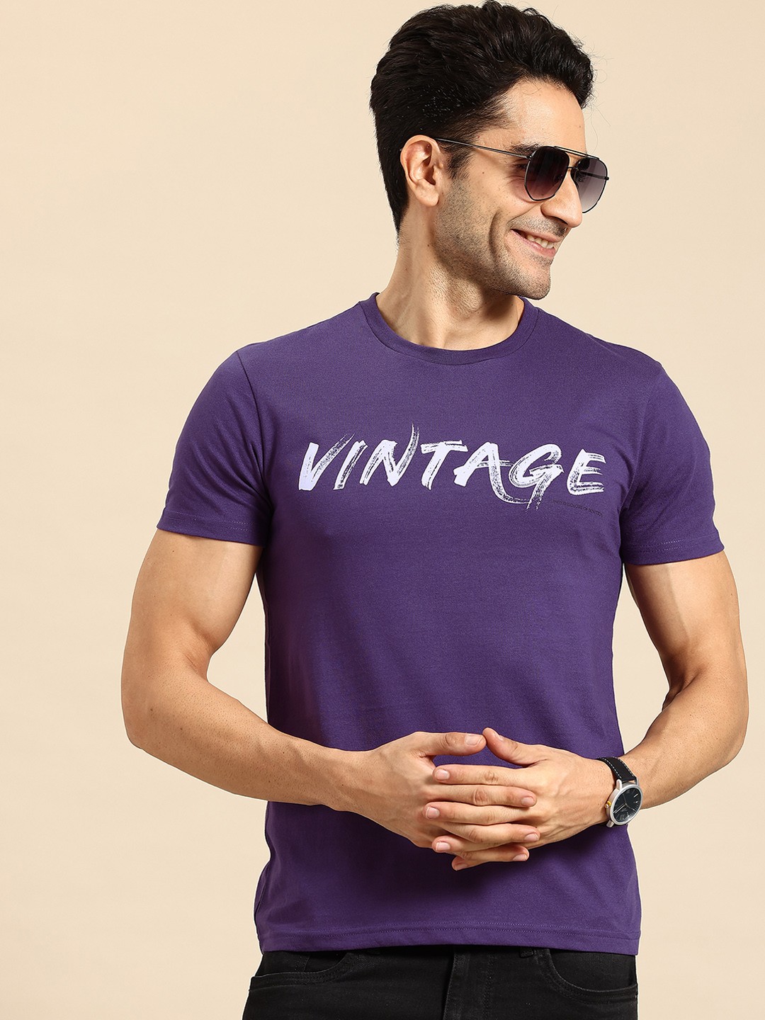 

United Colors of Benetton Men Typography Printed T-shirt, Purple
