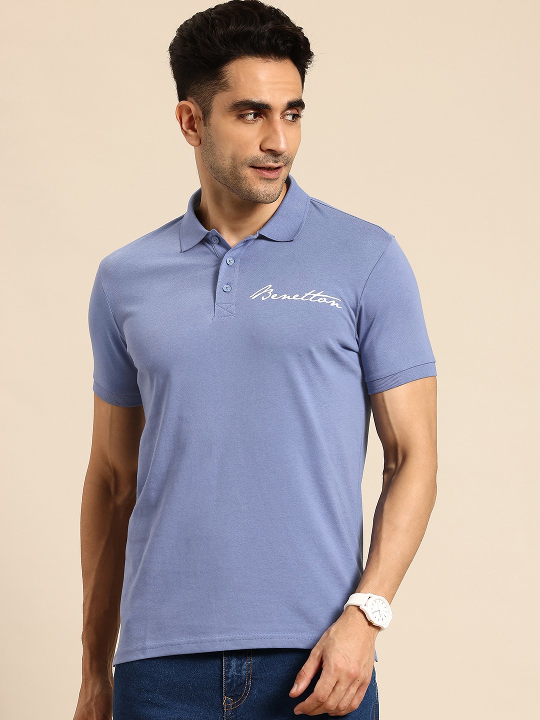 

United Colors of Benetton Men Polo Collar T-shirt, Blue