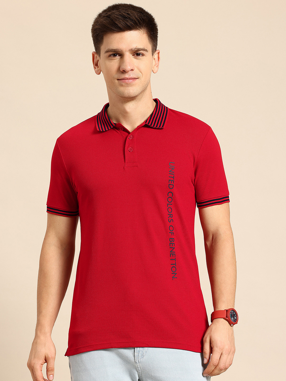 

United Colors of Benetton Brand Logo Printed Polo Collar T-shirt, Red