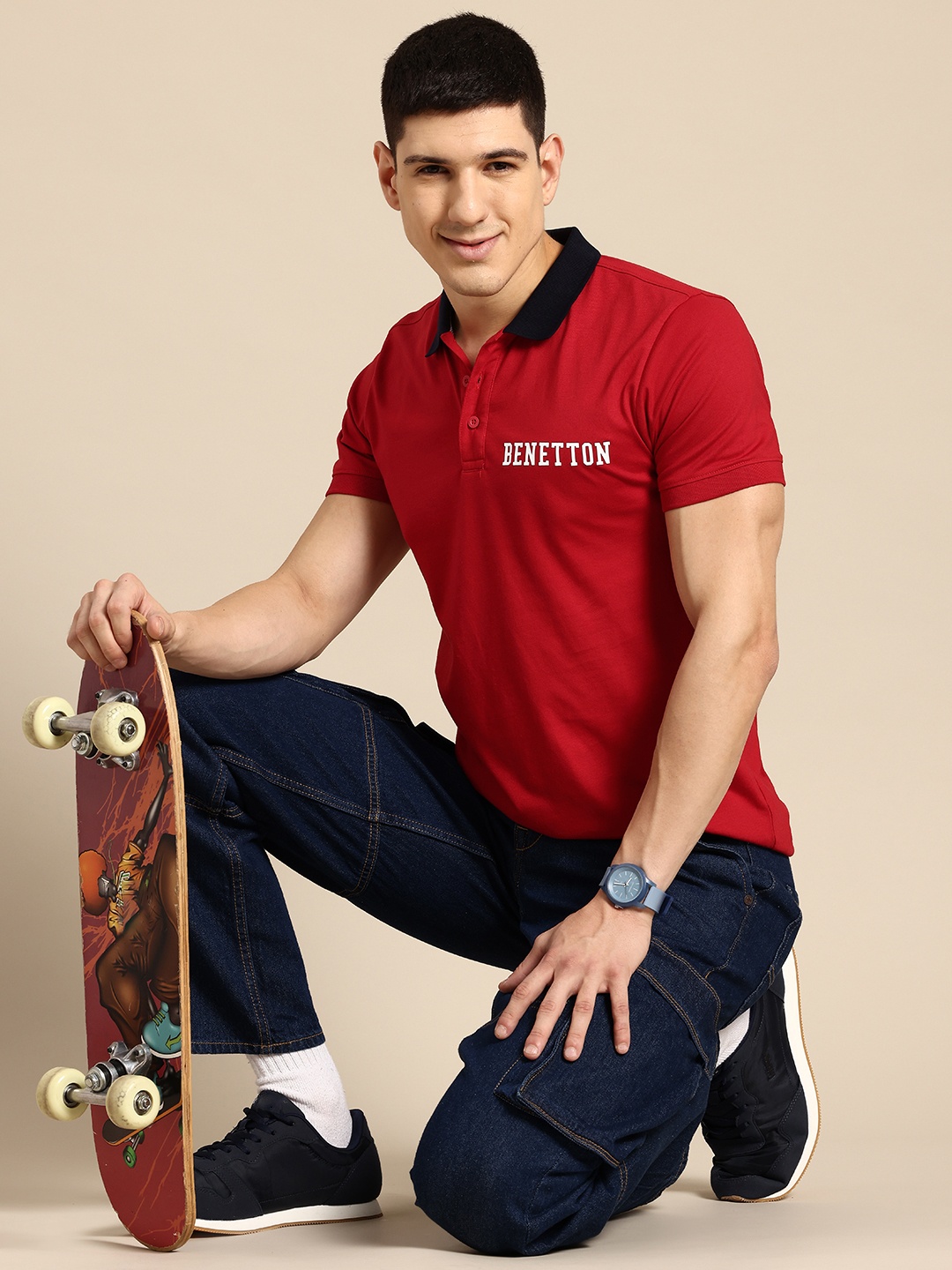 United Colors of Benetton Men Polo Collar T-shirt, Red