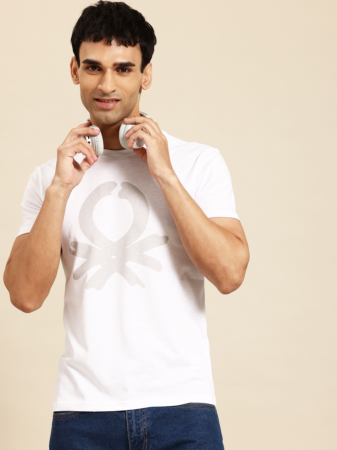 

United Colors of Benetton Brand Logo Printed T-shirt, White