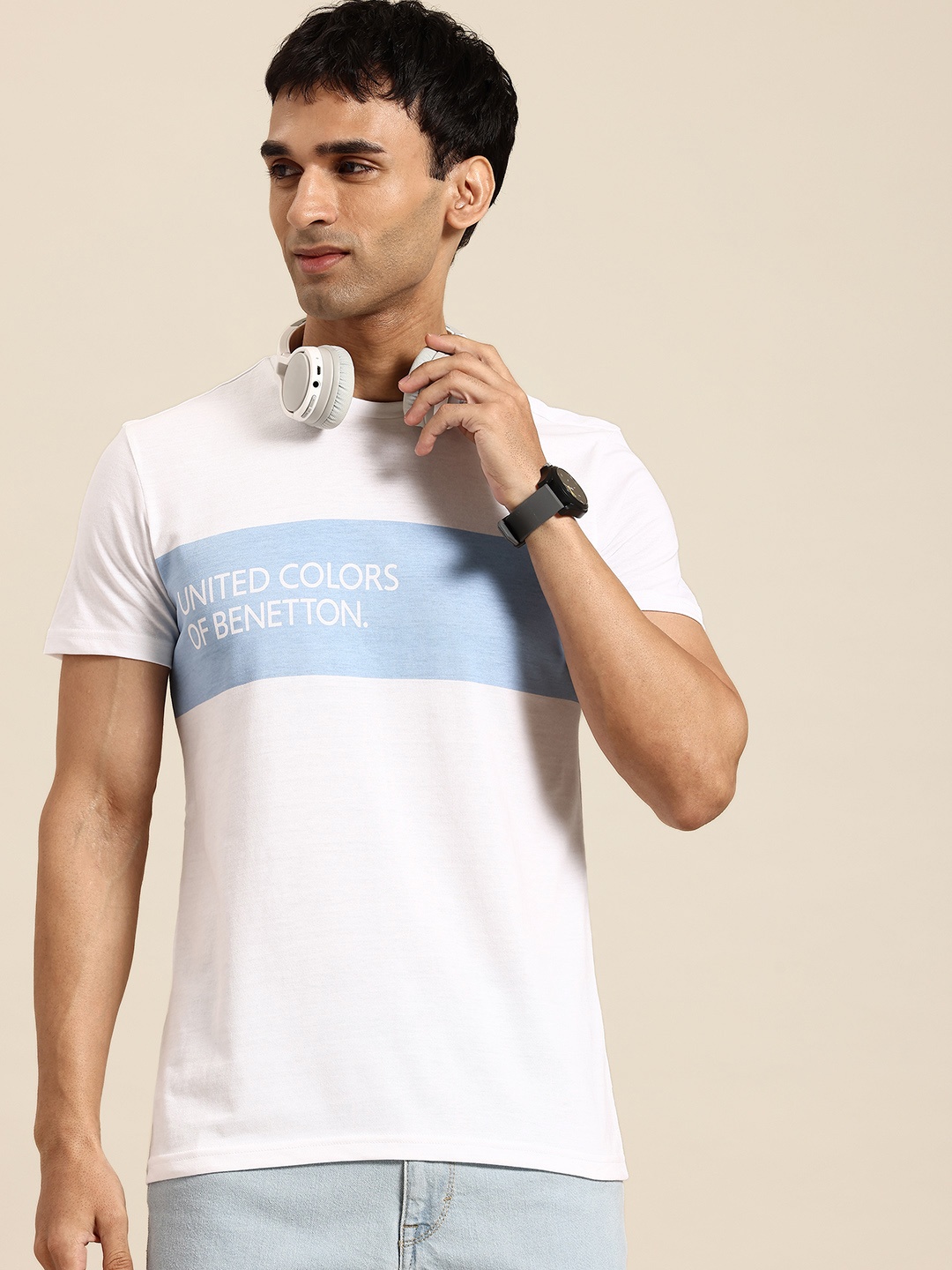 

United Colors of Benetton Men Brand Logo Printed T-shirt, White