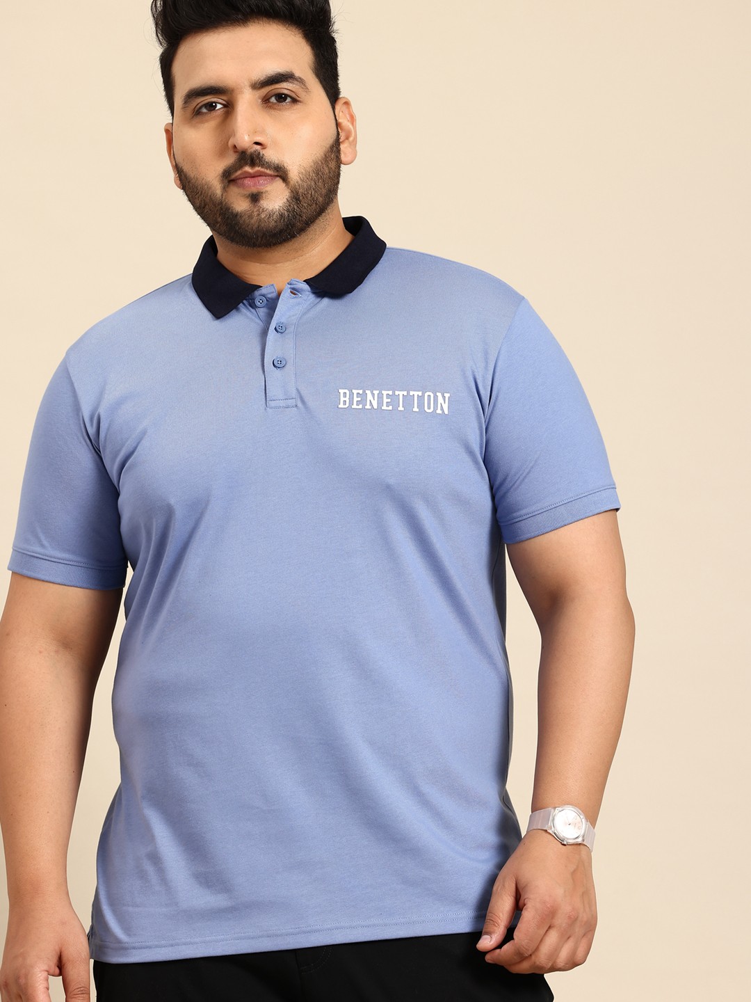 

United Colors of Benetton Men Polo Collar T-shirt, Blue