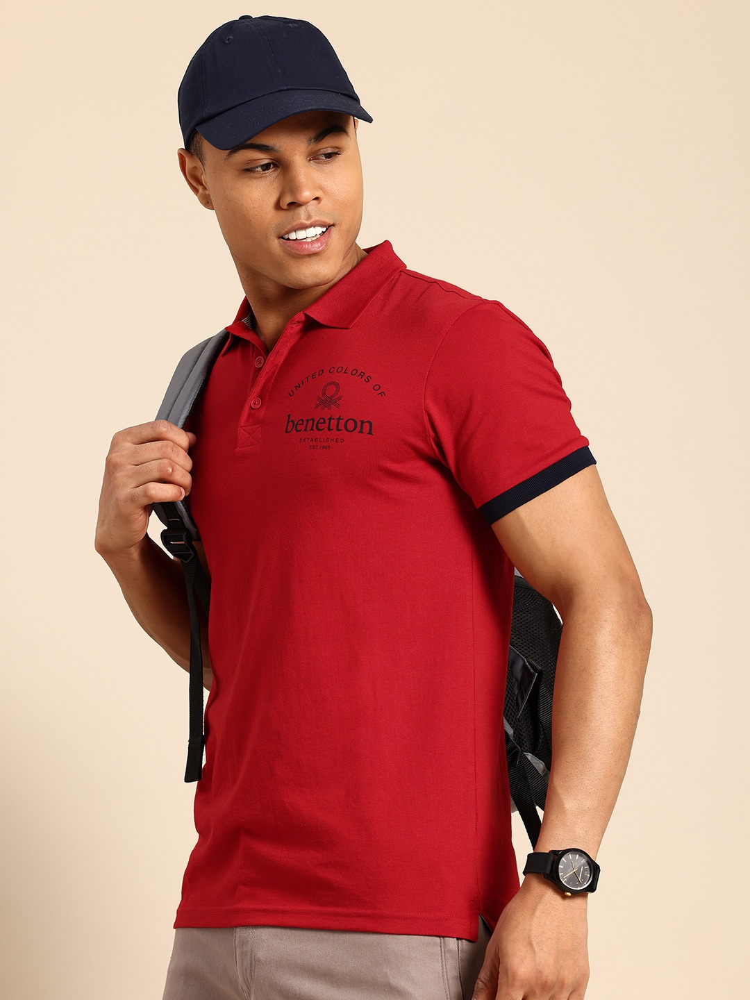

United Colors of Benetton Men Polo Collar T-shirt, Red