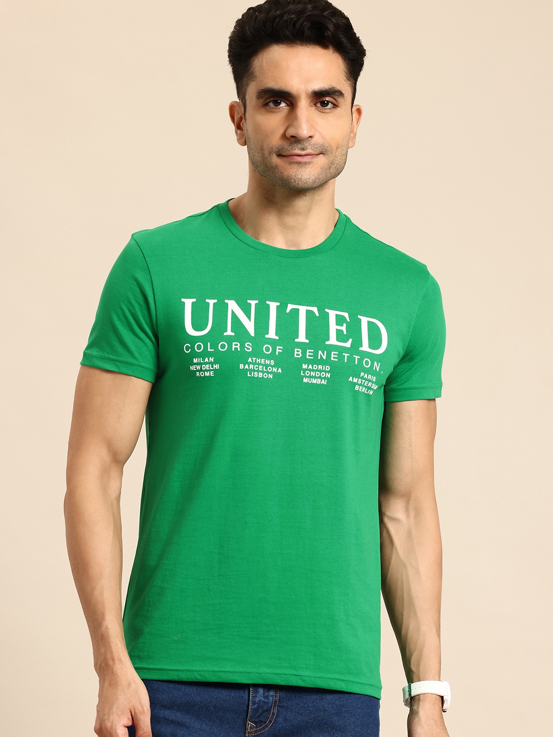 

United Colors of Benetton Men Brand Logo Printed T-shirt, Green
