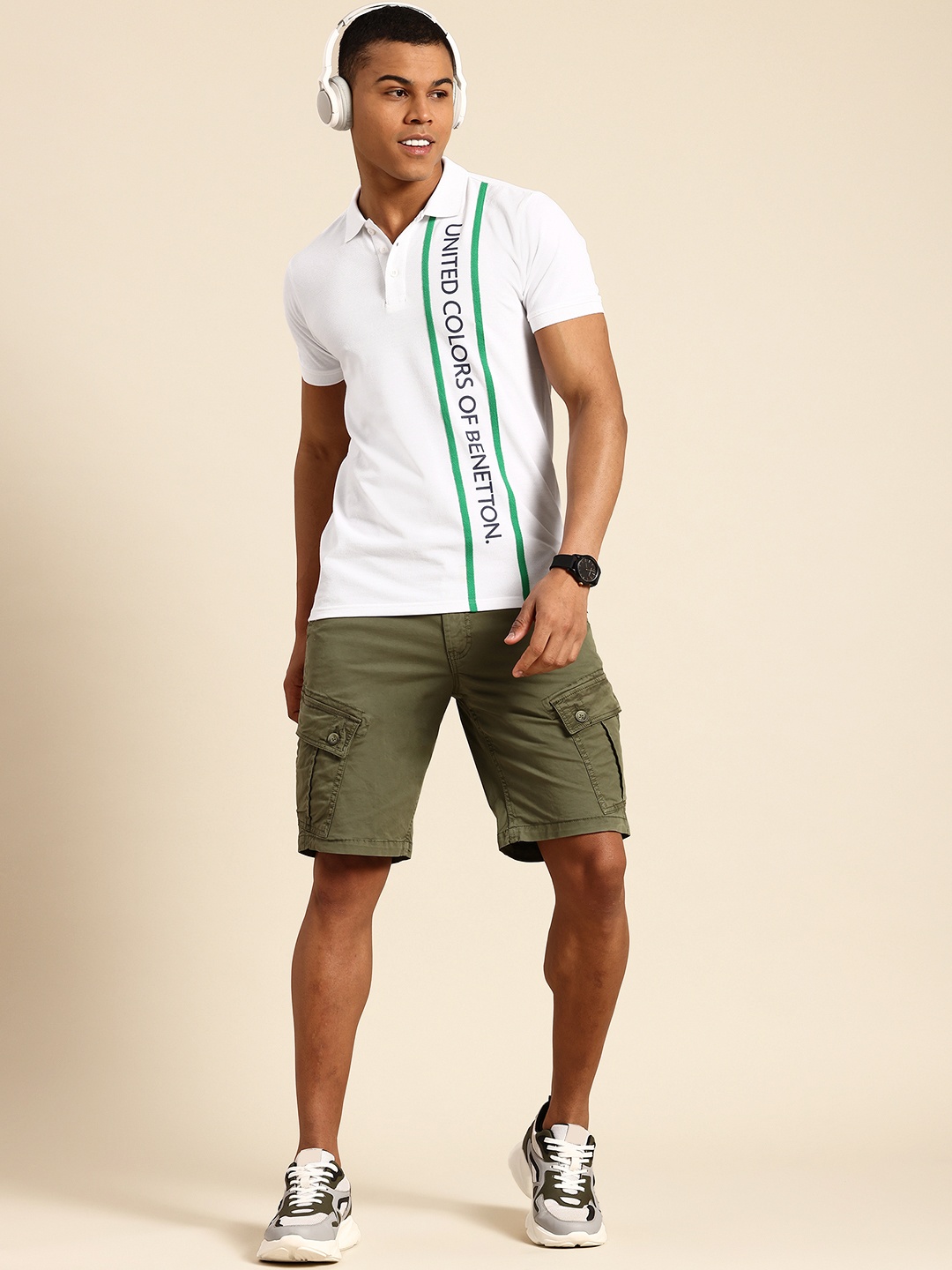 

United Colors of Benetton Men Brand Logo Printed Polo Collar T-shirt, White