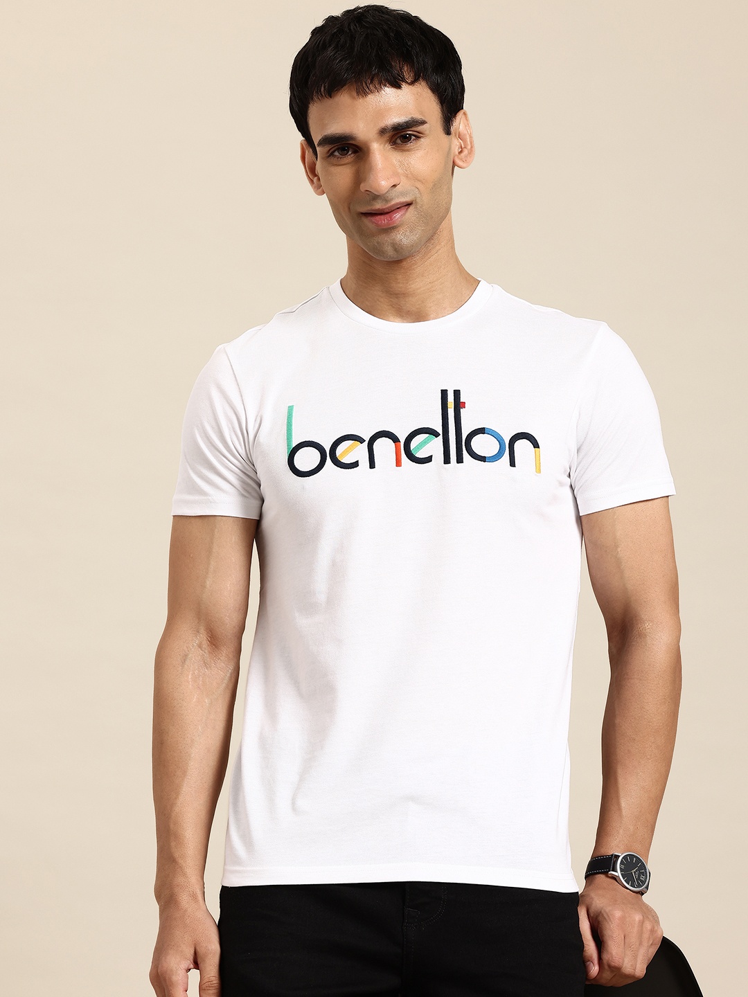 

United Colors of Benetton Men Brand Logo Printed T-shirt, White