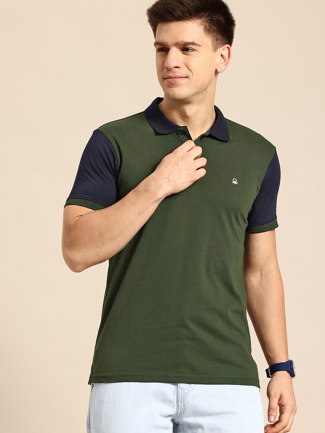 

United Colors of Benetton High IQ Contrast Polo Collar T-shirt, Green