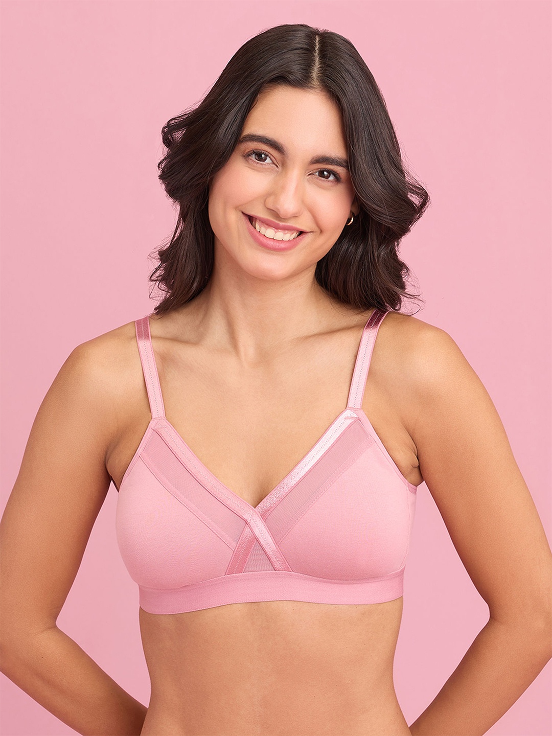 

Nykd Medium Coverage Non Padded Super Support Cotton Everyday Bra- All Day Comfort, Pink