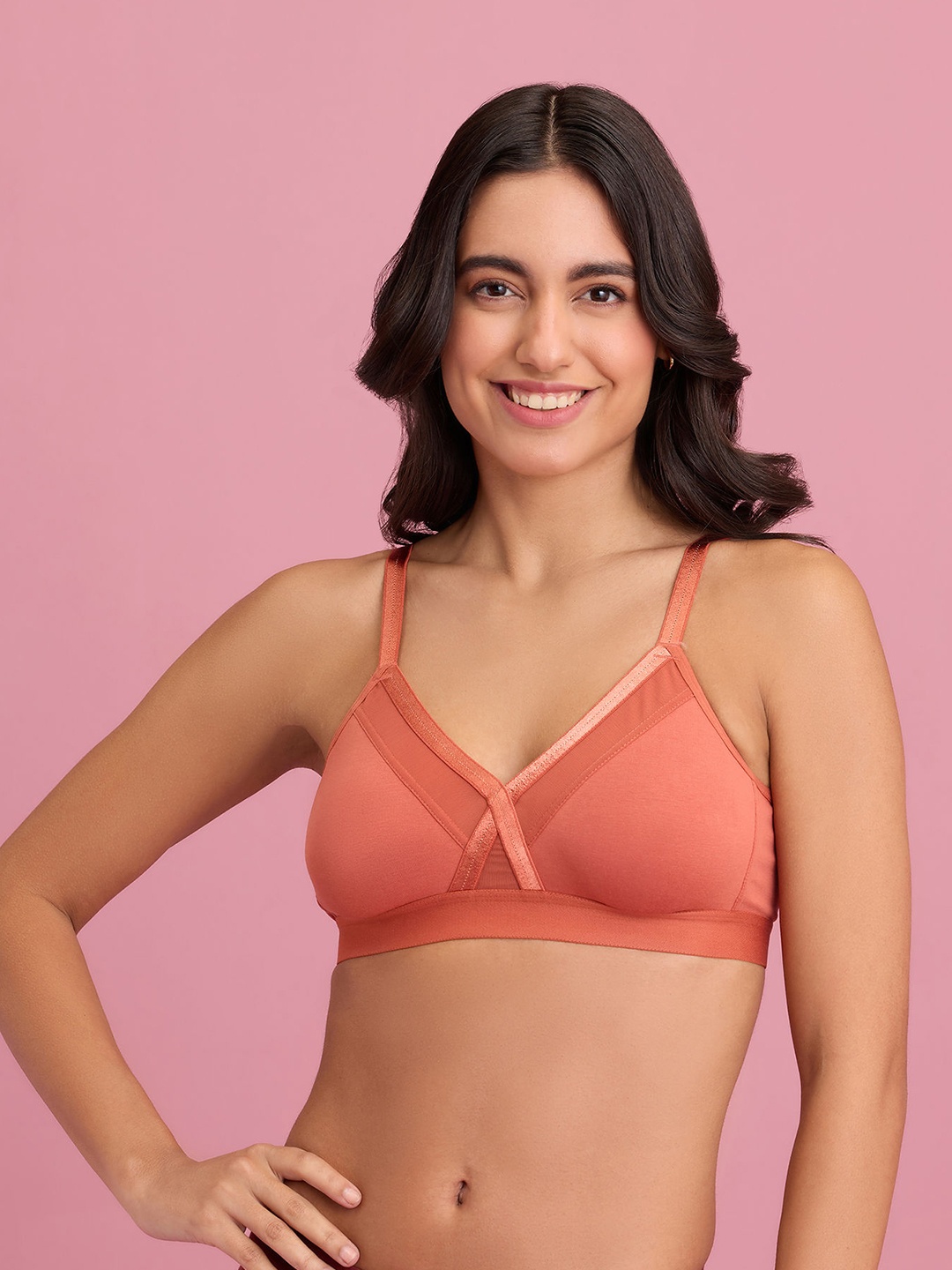 

Nykd Medium Coverage Non Padded Super Support Cotton Everyday Bra- All Day Comfort, Orange