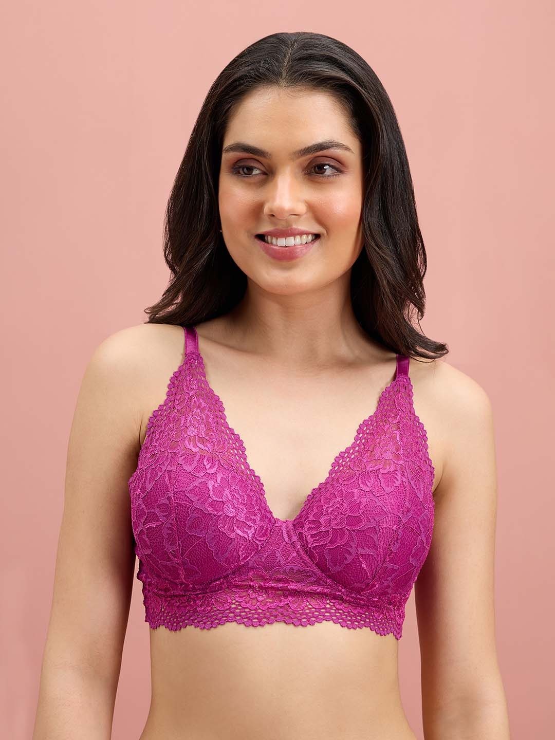 

Nykd Floral Bra Half Coverage Underwired Lightly Padded, Purple