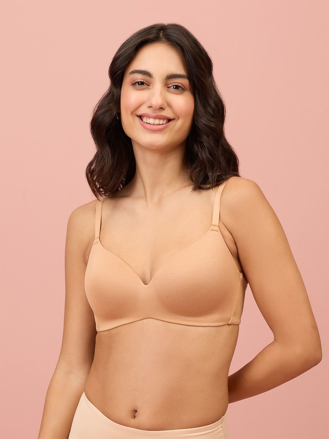 

Nykd by Nykaa Super Soft Luxe Modal Padded Non Wired 3/4th Coverage T-Shirt Bra NYB013, Beige