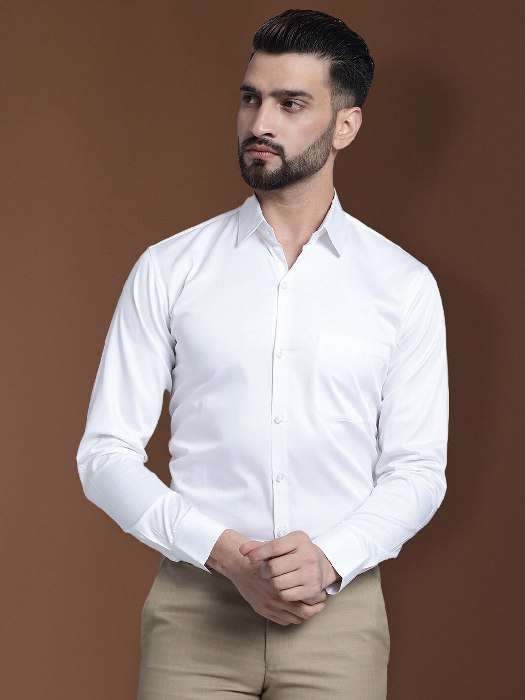 

Indian Needle Classic Fit Cotton Satin Formal Shirt, White