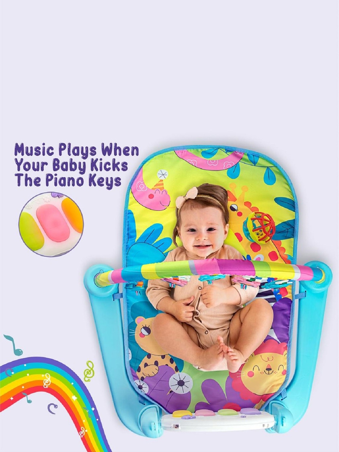 

ADKD Infants Musical Play Gym Piano Mat & Fitness Rack with Rattle Ball, Blue
