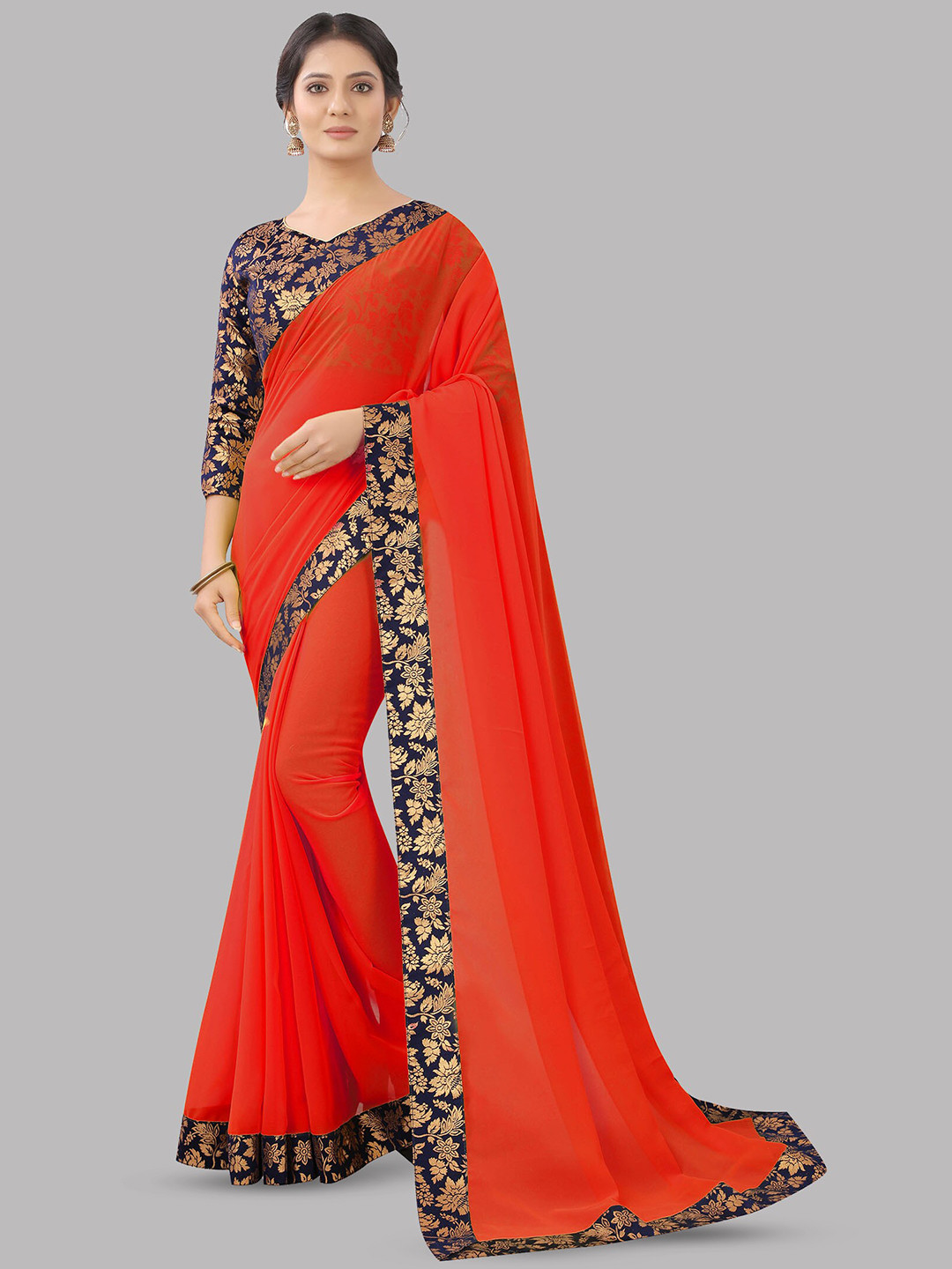 

Reeta Fashion Pure Georgette Jacquard Lace Saree, Orange