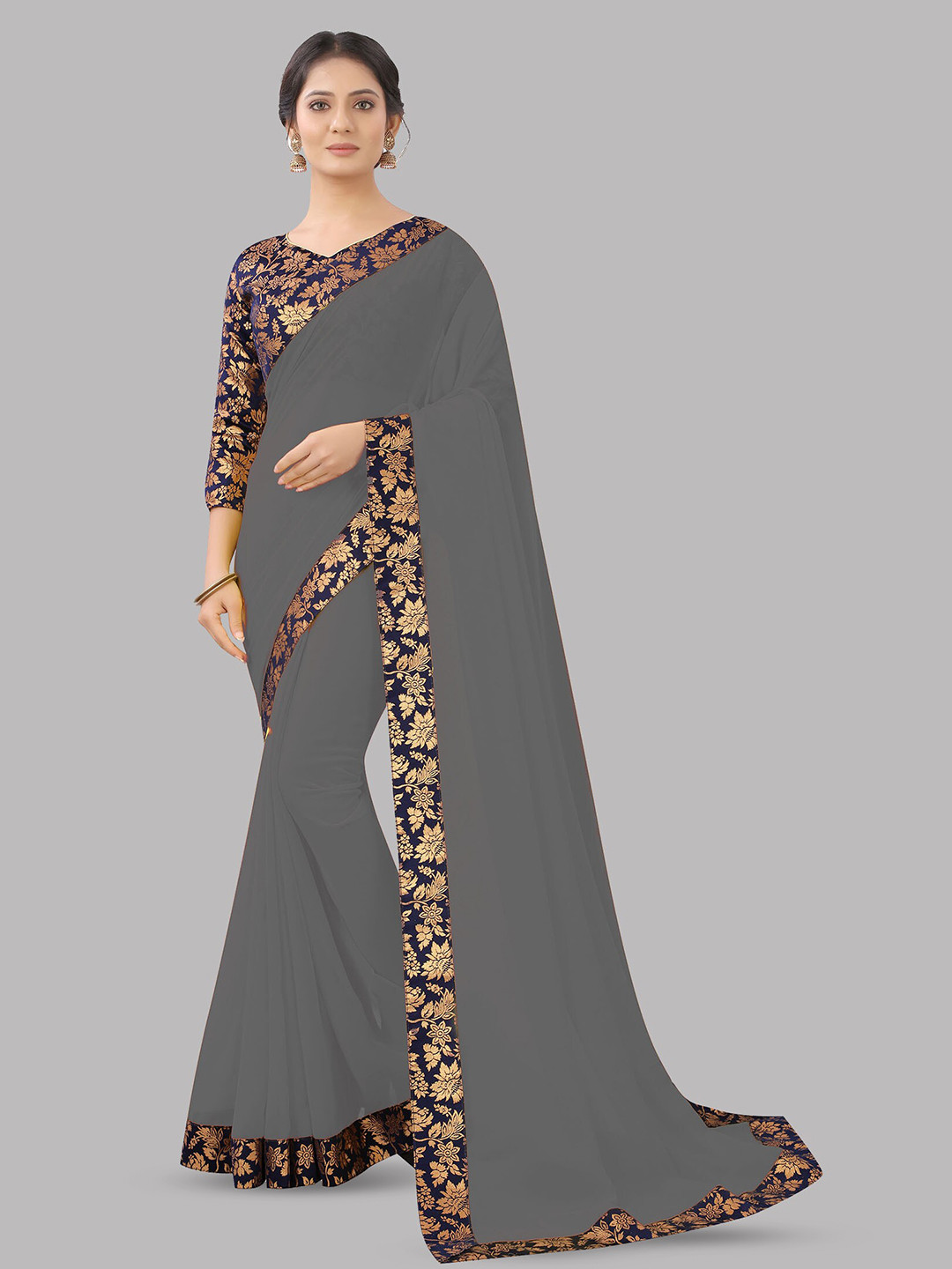 

Reeta Fashion Pure Georgette Jacquard Lace Saree, Grey