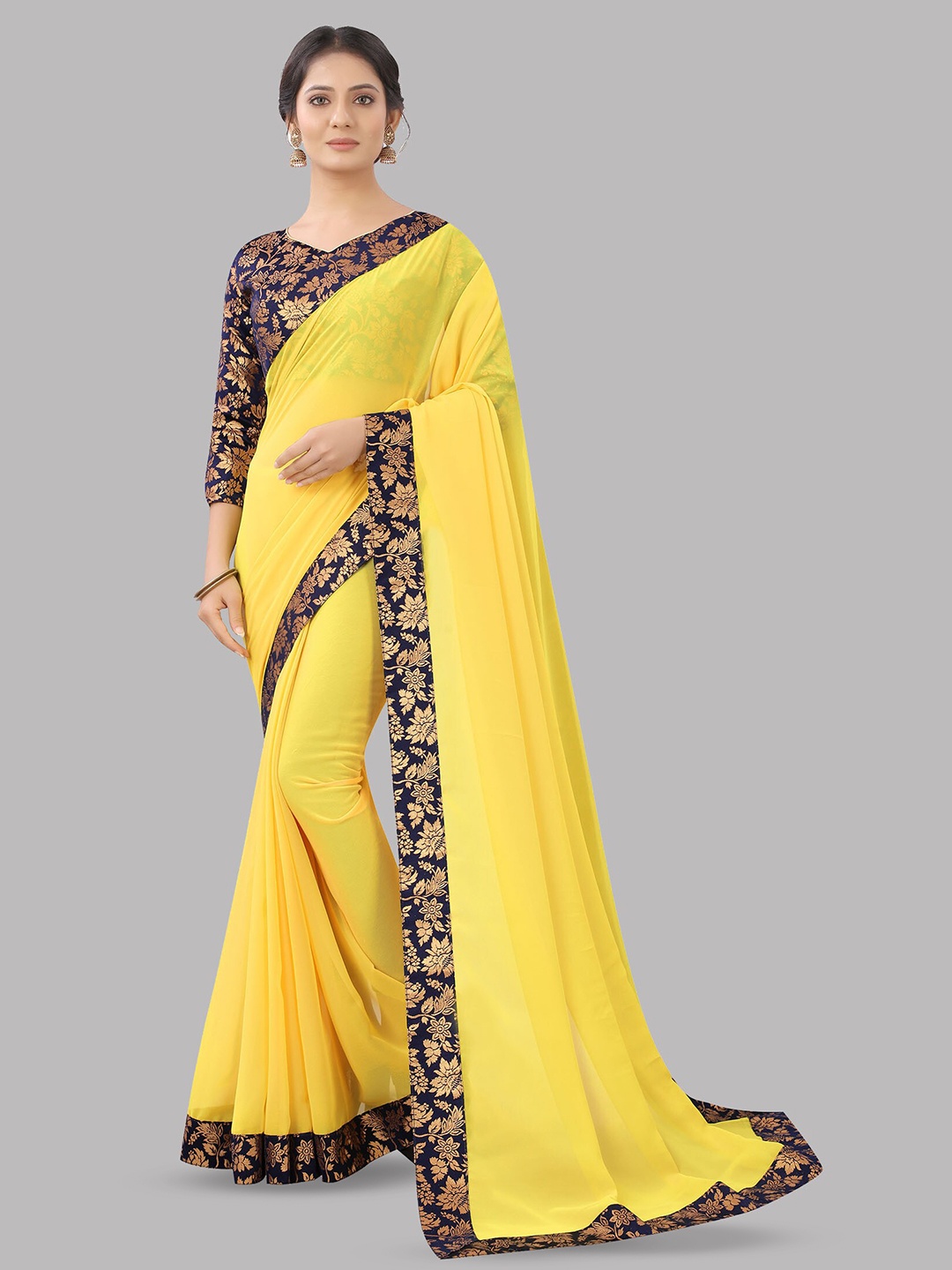 

Reeta Fashion Jacquard Pure Georgette Saree, Yellow