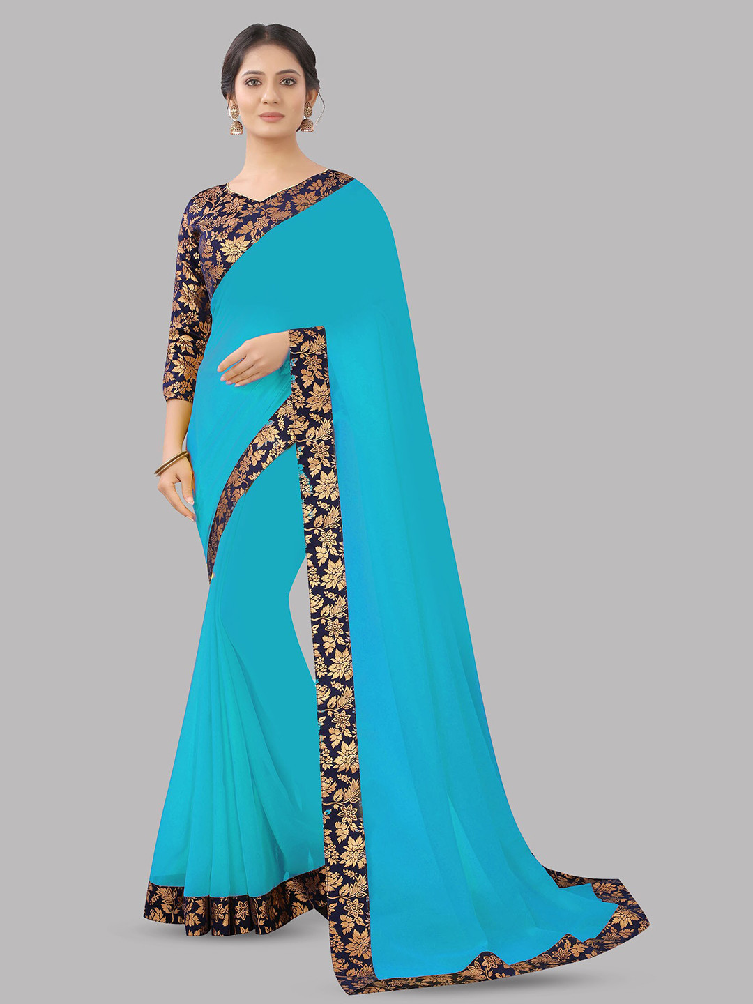 

Reeta Fashion Jacquard Pure Georgette Saree, Blue