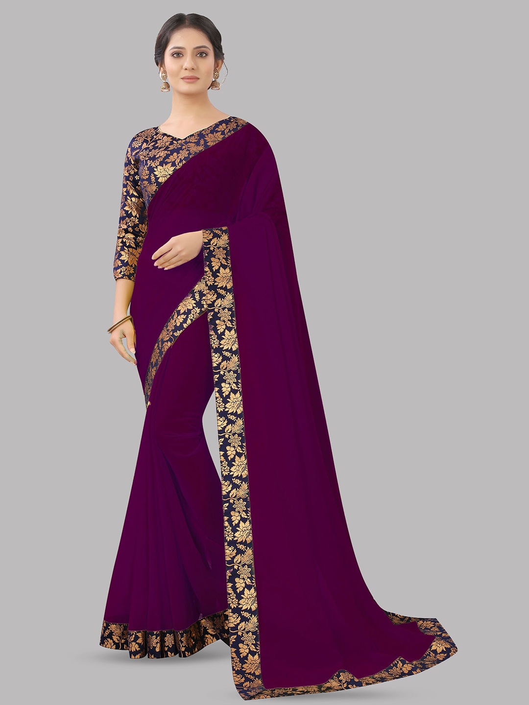 

Reeta Fashion Pure Georgette Jacquard Lace Saree, Purple
