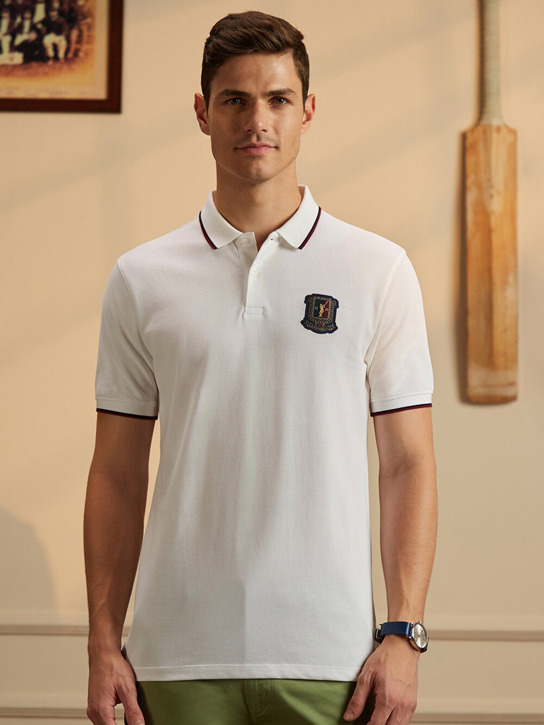 

Peter England Casuals Polo Collar Slim Fit Pure Cotton T-shirt, White