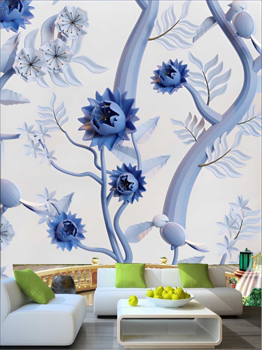 

KSHIRSA White & Blue Printed Self-Adhesive Laminated Wallpaper