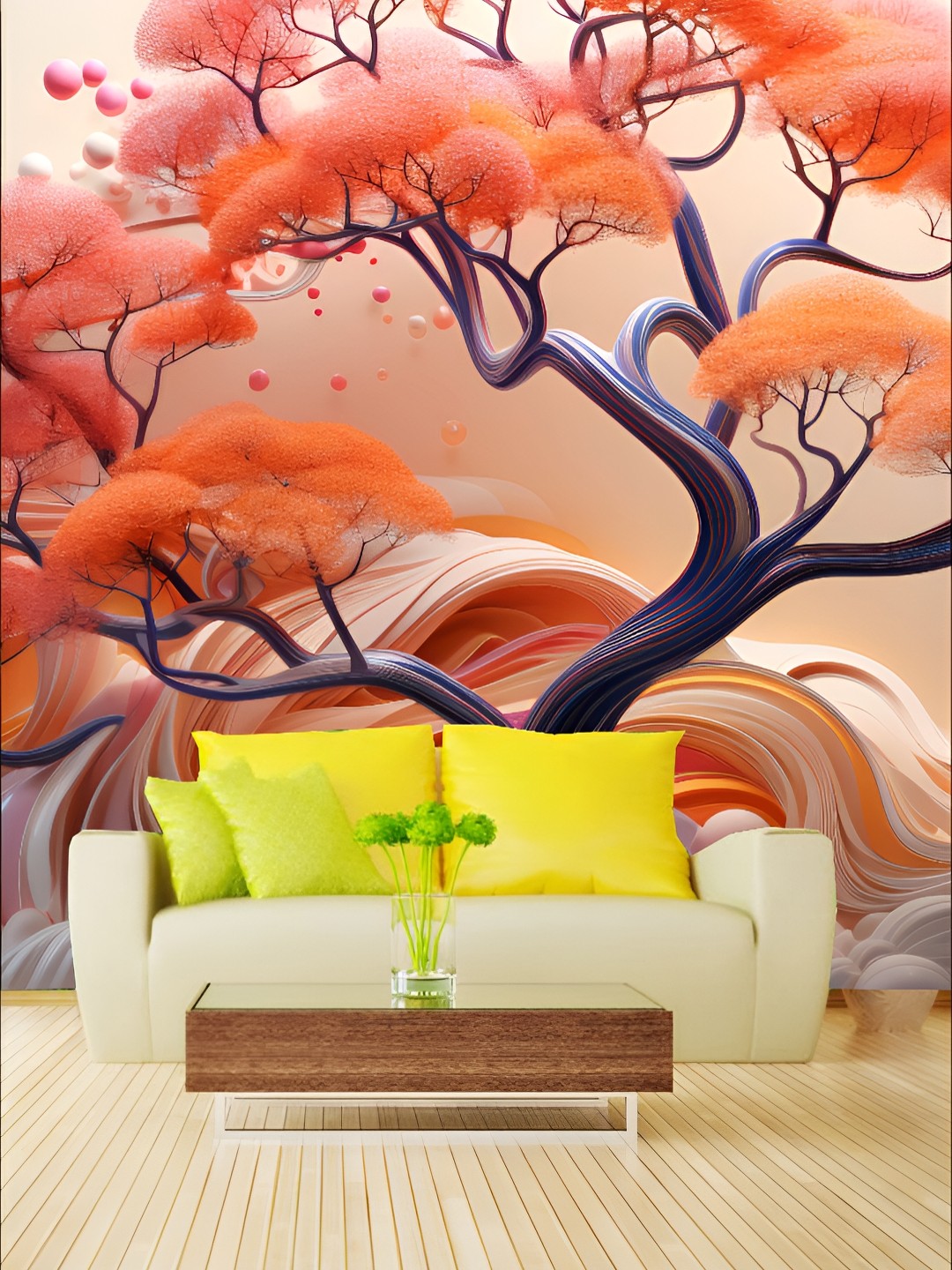 

KSHIRSA Orange & Brown Floral and Botanical Printed Self-Adhesive Laminated Wallpaper