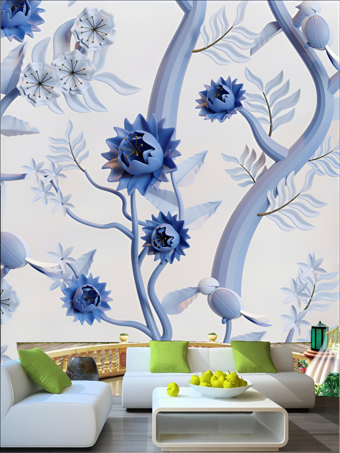

KSHIRSA White & Blue Printed Self Adhesive Removable Laminated Wallpaper