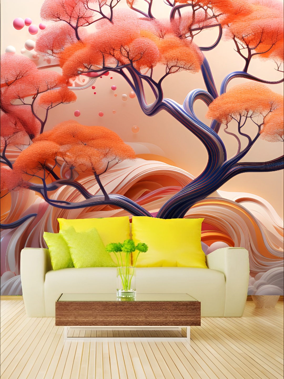 

KSHIRSA Orange Colored & Brown Printed Self Adhesive Removable Laminated Wallpaper