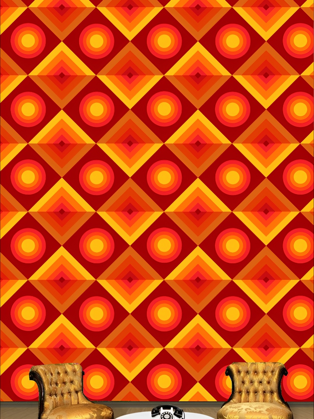 

KSHIRSA Orange Colored & Maroon Printed Self Adhesive Removable Laminated Wallpaper