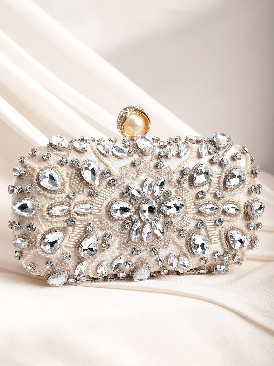 

Rubans Floral Embellished Clutch, Cream