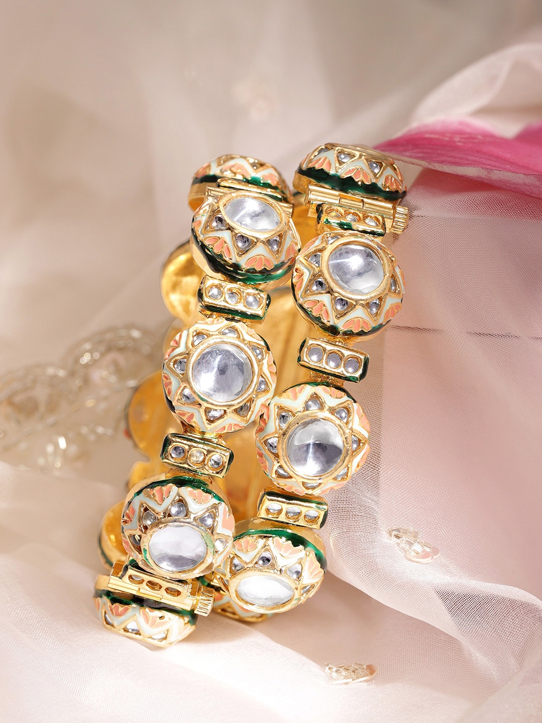 

Rubans Set Of 2 22K Gold-Plated Kundan-Studded Bangles