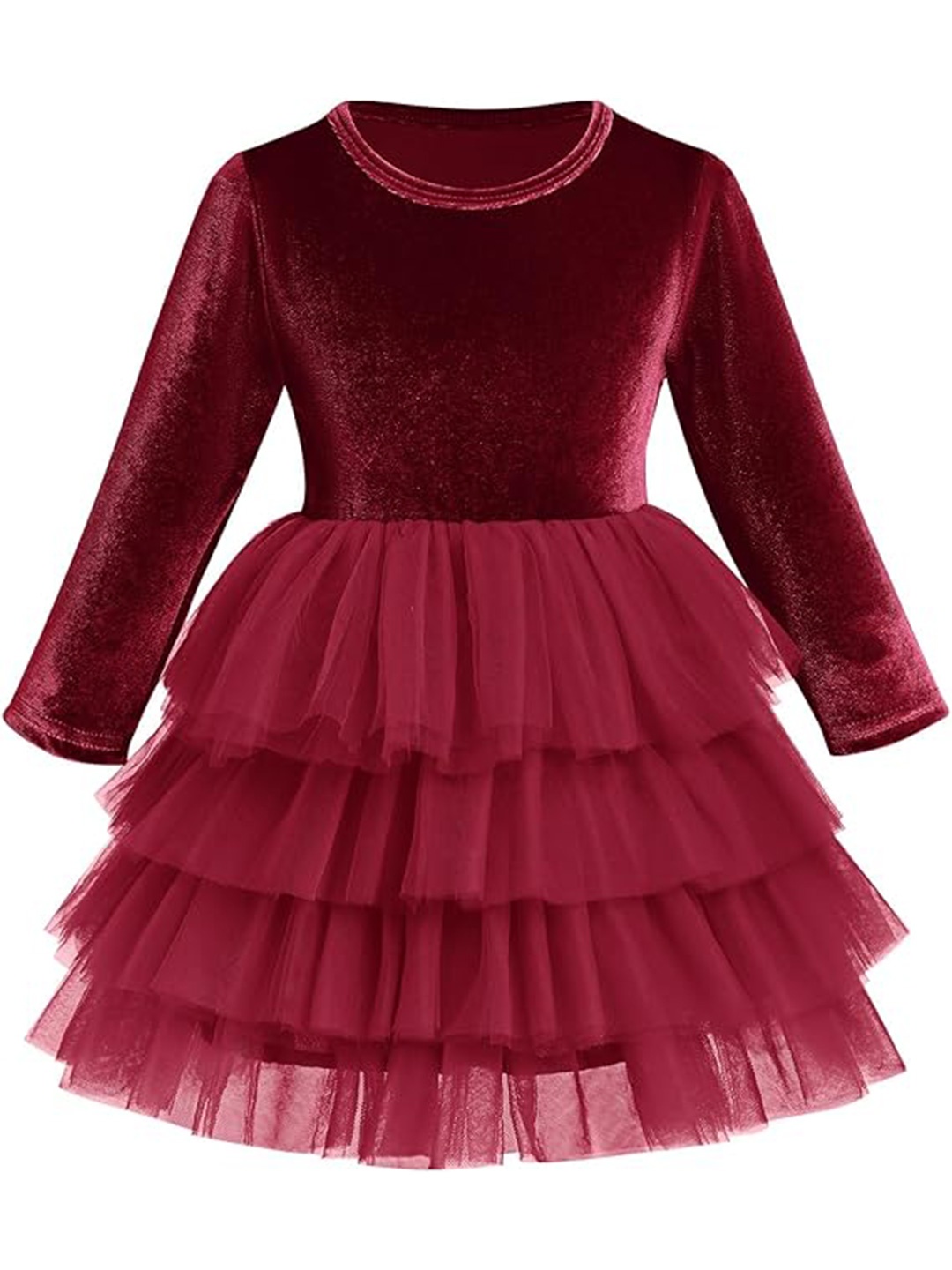 

LYTIX Girls Layered Velvet Fit & Flare Dress, Maroon