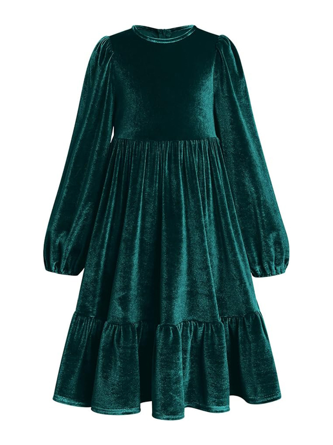 

LYTIX Girls Puff Sleeve Pleated Velvet Fit & Flare Dress, Green