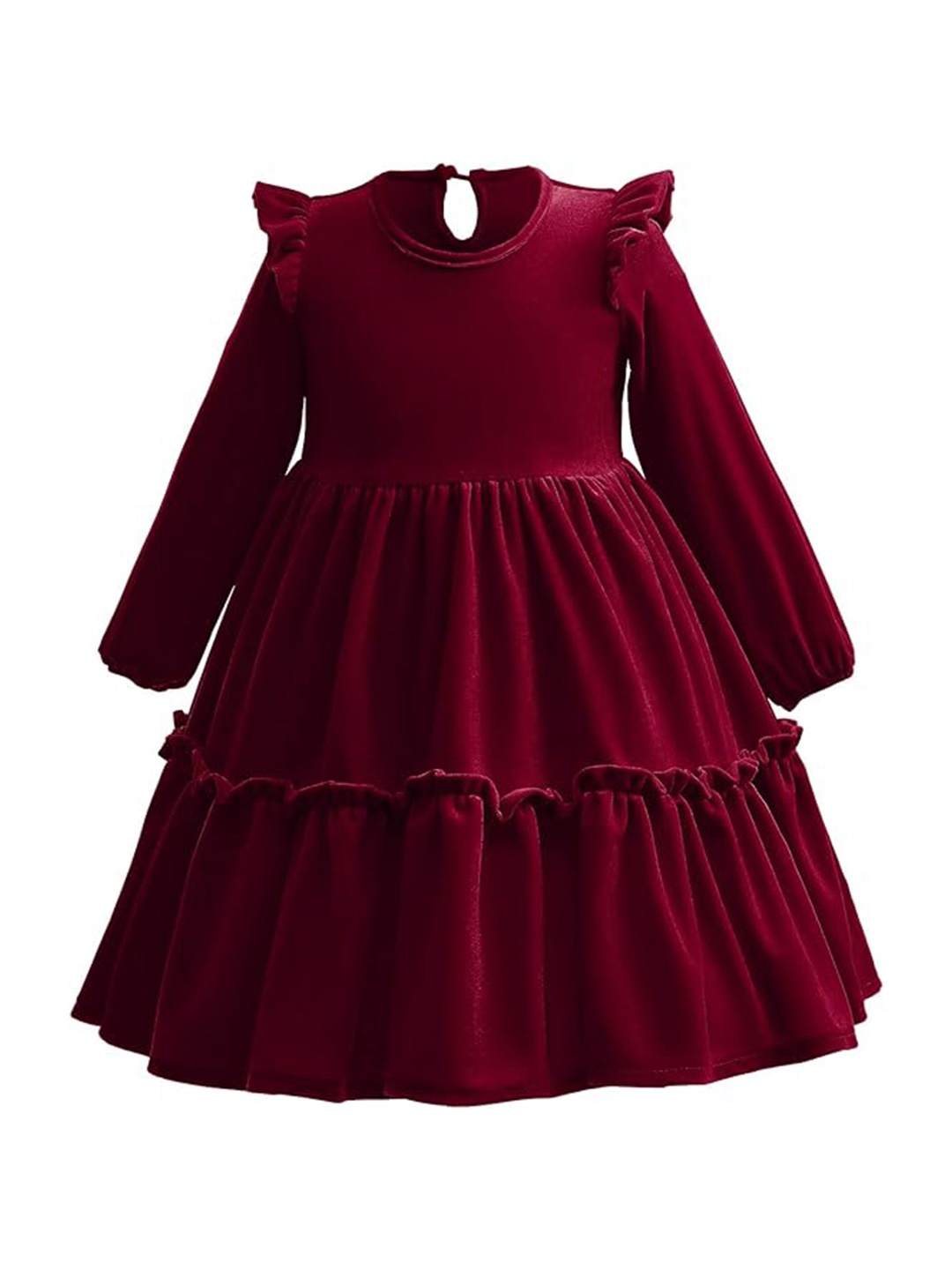 

LYTIX Girls Ruffled Velvet Fit & Flare Maxi Dress, Maroon