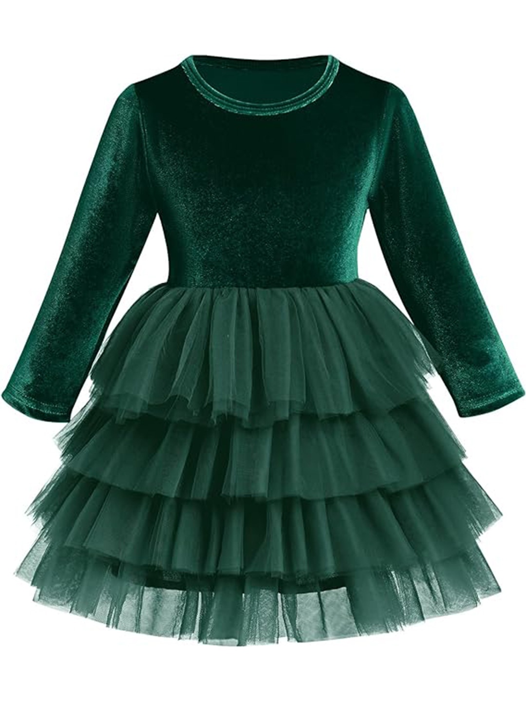 

LYTIX Girls Round Neck Layered Fit & Flare Dress, Green